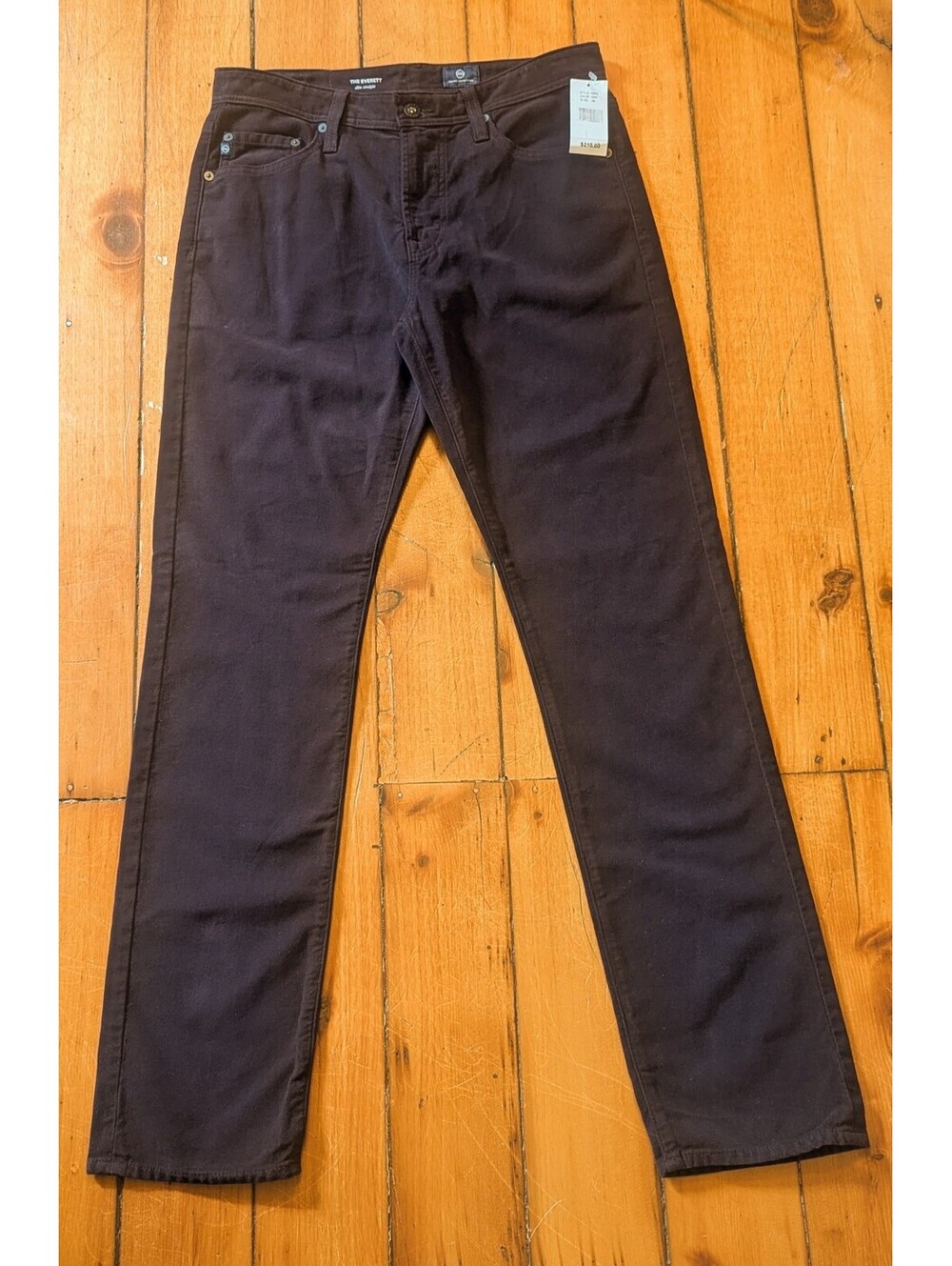 NWT AG EVERETT MEN'S SUEDED SATEEN STRAIGHT PANTS CHOCOLATE BROWN | SIZE 32 x 34